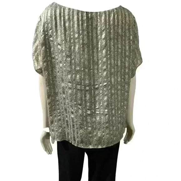 Talbots SILK olive green striped blouse size 14W - Picture 2 of 6